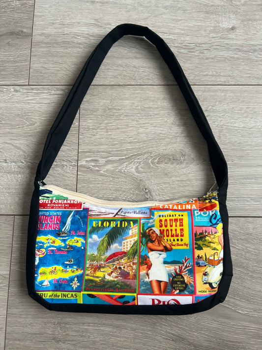 Vintage travel print shoulder bag